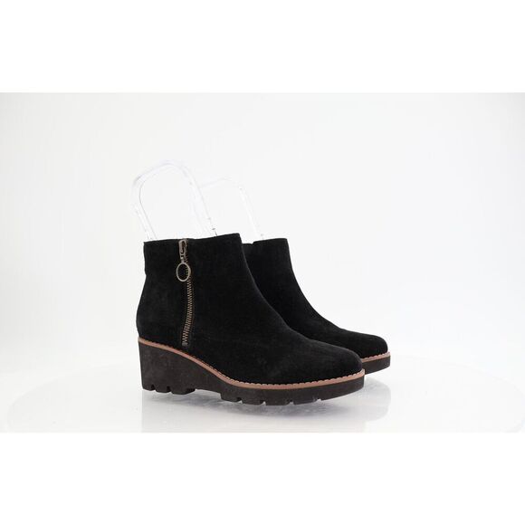Vionic Hazal Water Repellent Ankle Boots Zip Suede Wedge Size 6 Black Orthopedic - Picture 1 of 14